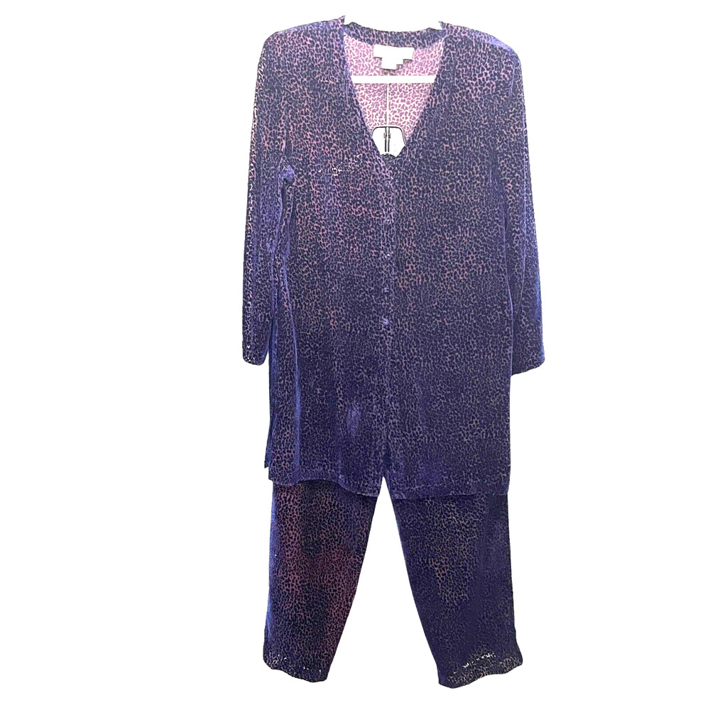 Miller Shor 3 Piece Pant Set Women Size 16 Burn Out Velvet Blue Rust Retro Chic